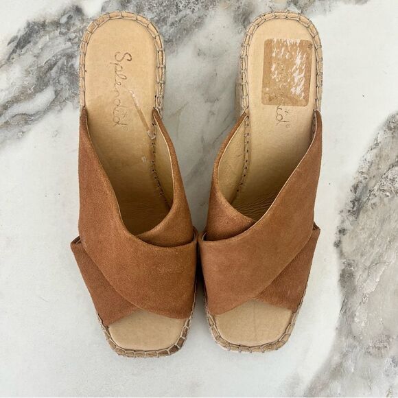SPLENDID Britt Square Toe Cross Strap Espadrille Wedge in Brown Suede Size 10 - Picture 5 of 14